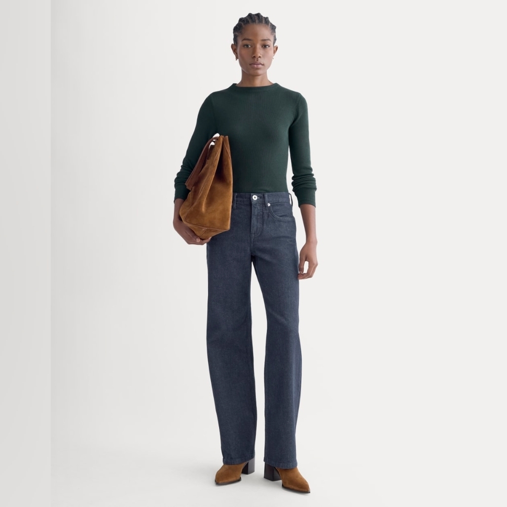 Everlane The Luxe Rib Funnel-Neck Tee, Heathered Dark Sea (XS)